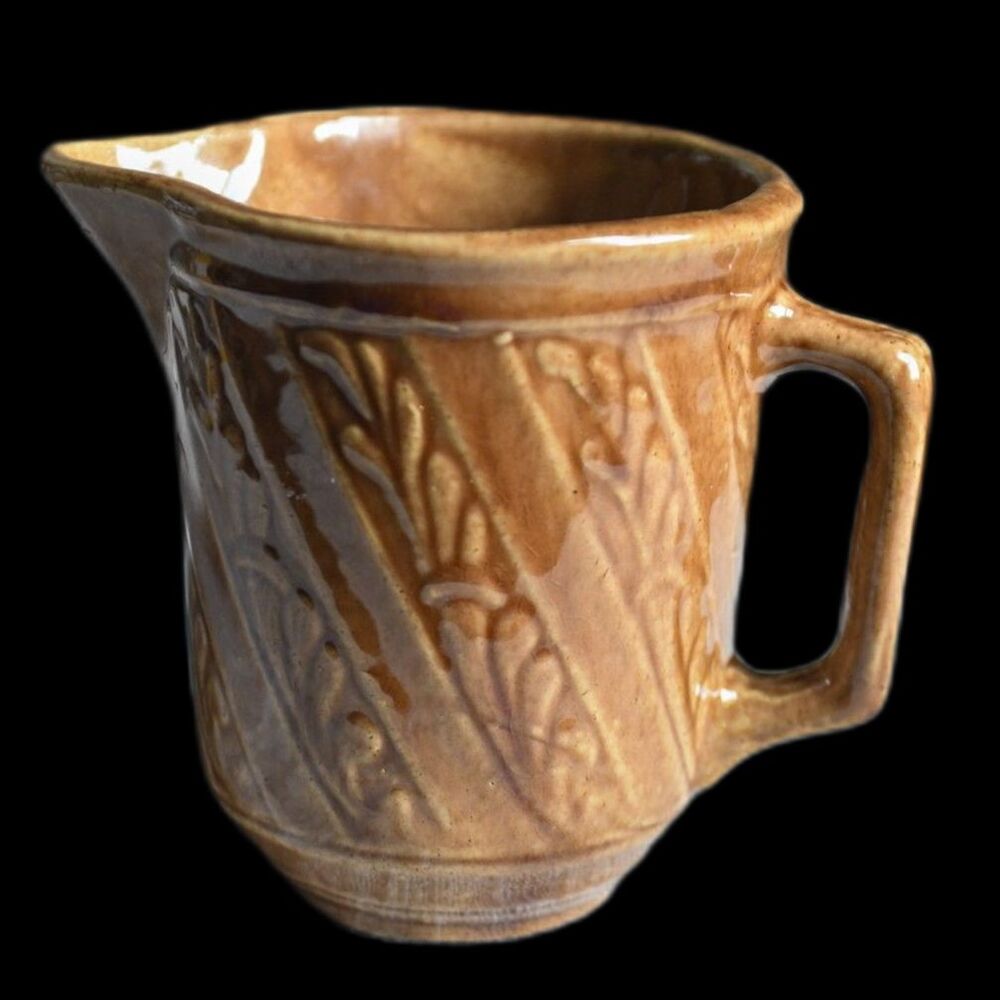 Vintage USA Small Brown Pitcher 5" Tall Pottery Syrup Pitcher Gravy Server Vase